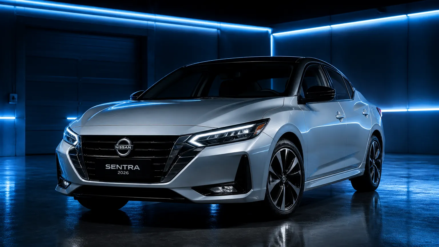 Nissan Sentra 2026 prata em garagem iluminada